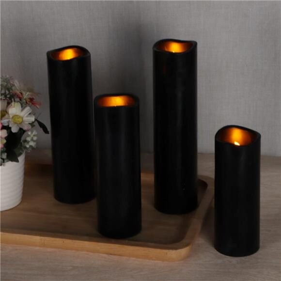New Flameless Candles Led Candles Pack of 9 (H 4" 5" 6" 7" 8" 9" x D 2.2") Black - Picture 3 of 16